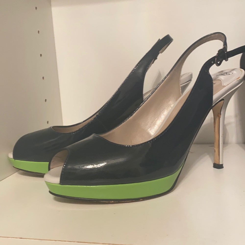 Blue green sling backs
